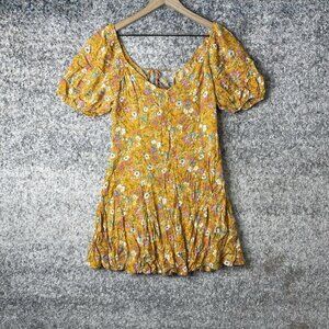 LUSH Women's Chiffon Mini Dress Puff Sleeve Size Medium Floral Multicolor